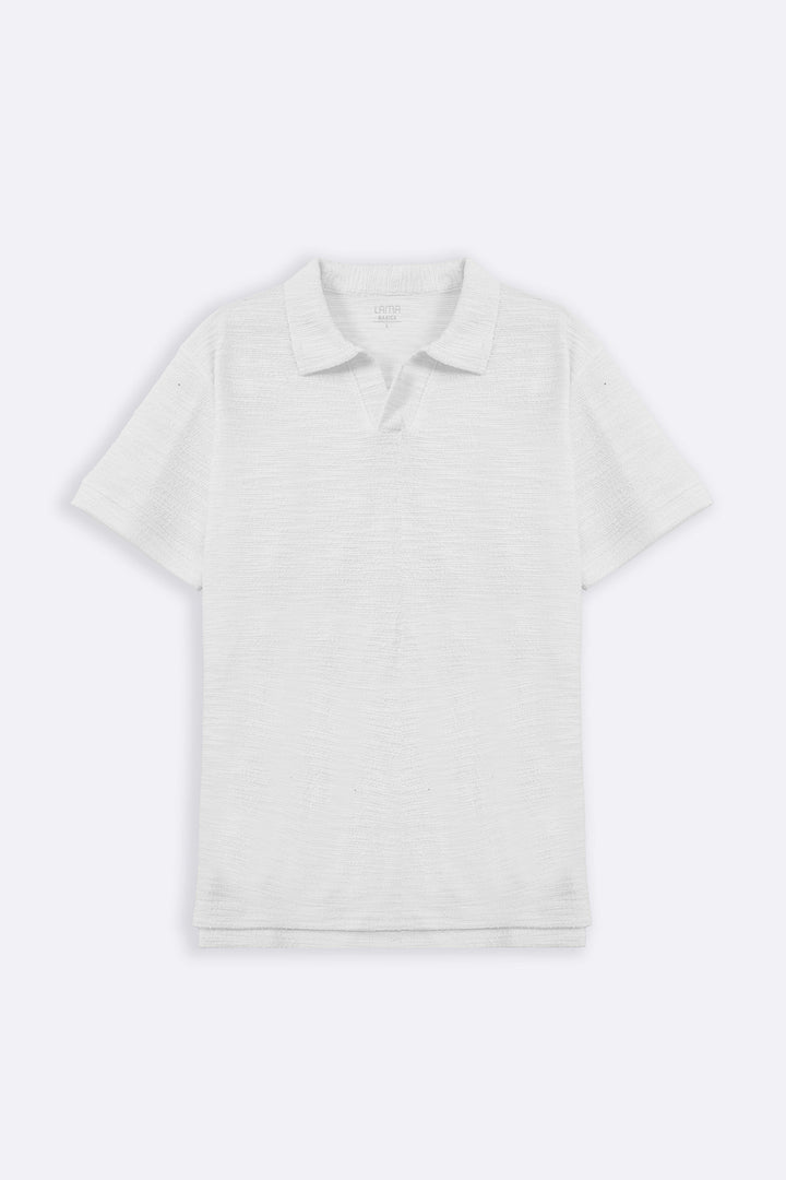 WHITE BOUCLE-KNIT POLO