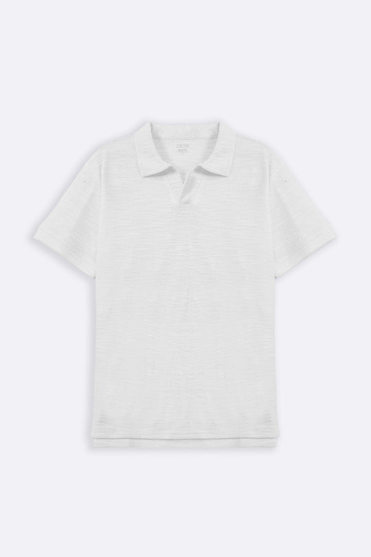 WHITE BOUCLE-KNIT POLO