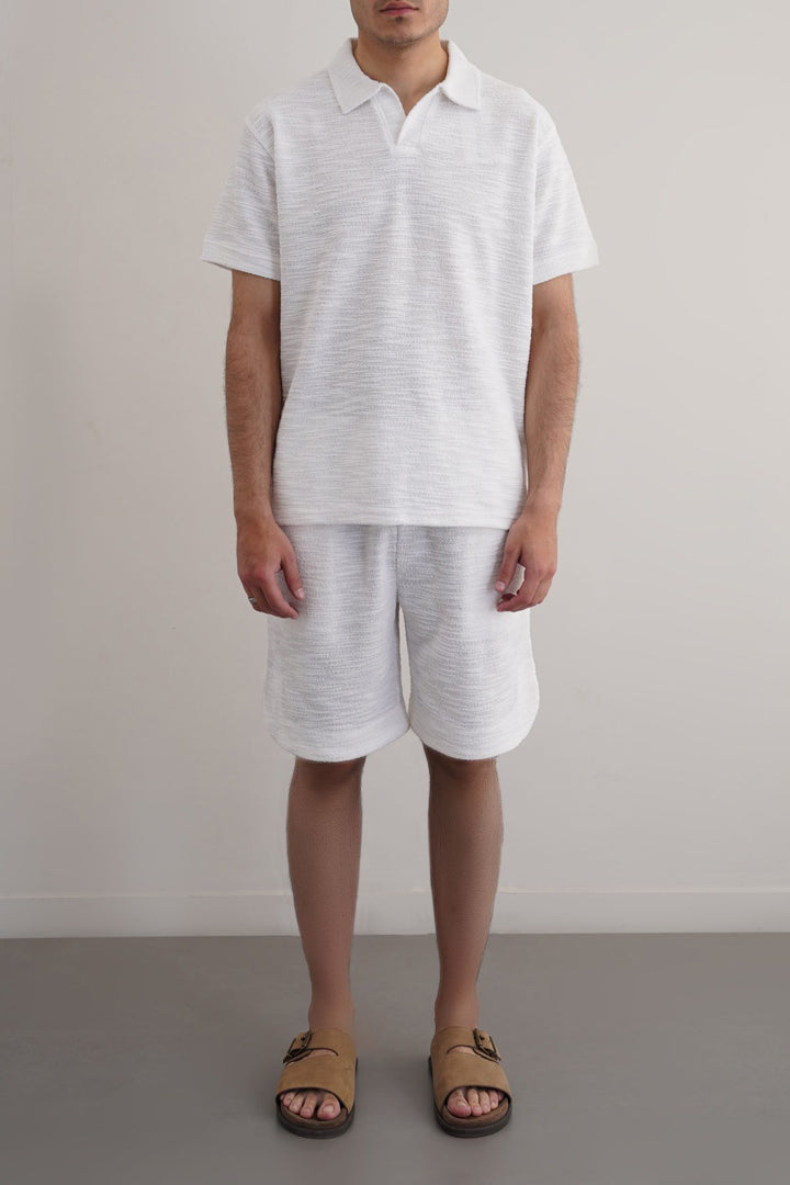 WHITE BOUCLE-KNIT POLO