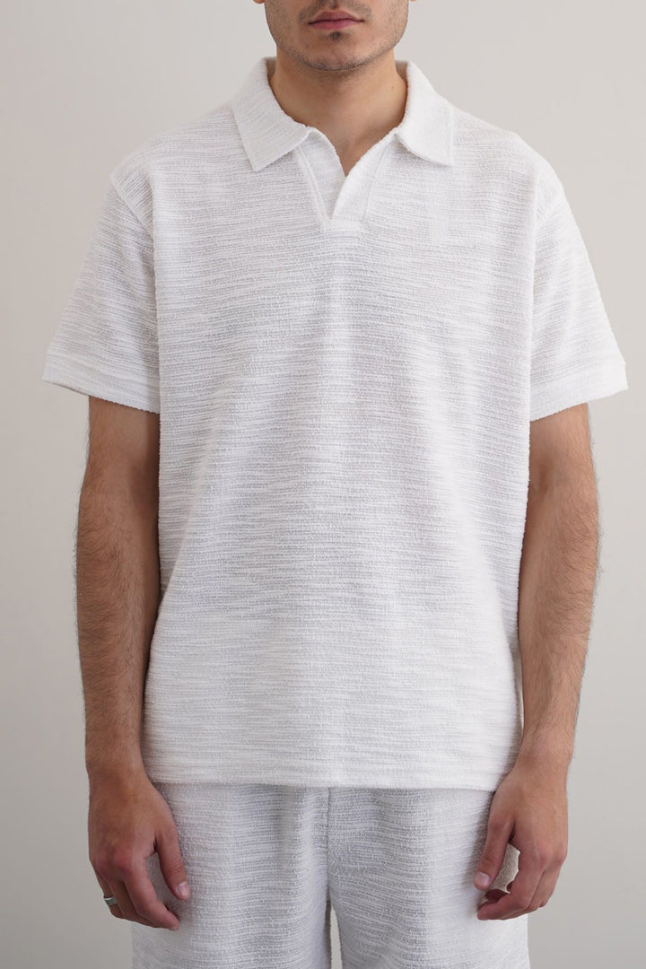 WHITE BOUCLE-KNIT POLO