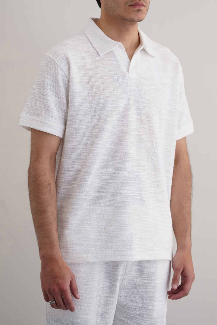 WHITE BOUCLE-KNIT POLO