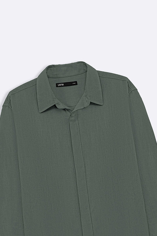 GREEN SHIRT WITH HIDDEN PLACKET