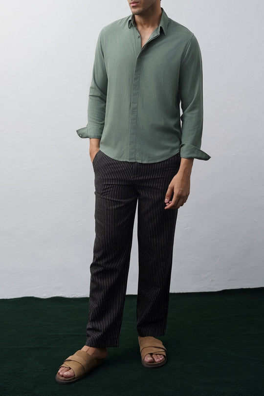 GREEN SHIRT WITH HIDDEN PLACKET