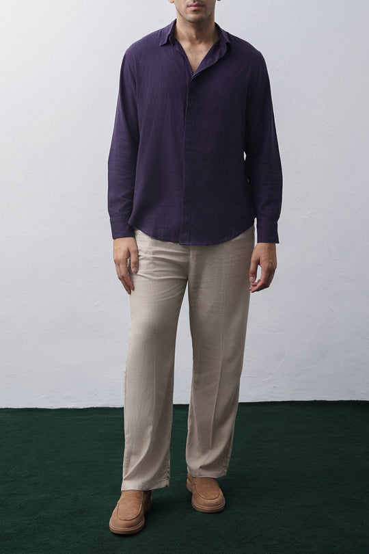MELANGE NAVY SHIRT WITH HIDDEN PLACKET