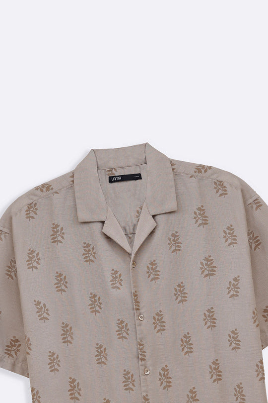 BEIGE SCREEN PRINT SAFARI SHIRT