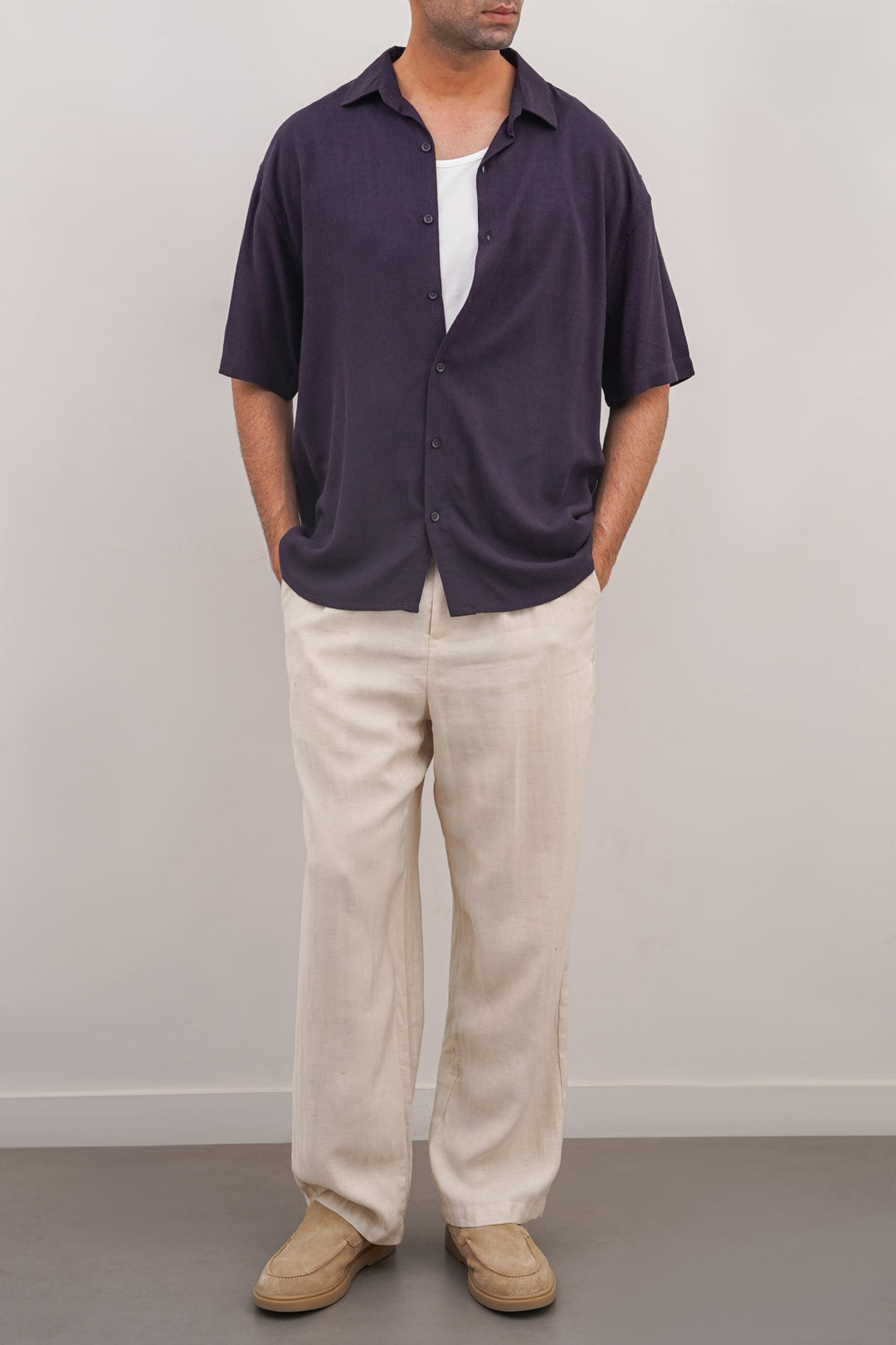 MELANGE NAVY HALF SLEEVES RESORT SHIRT