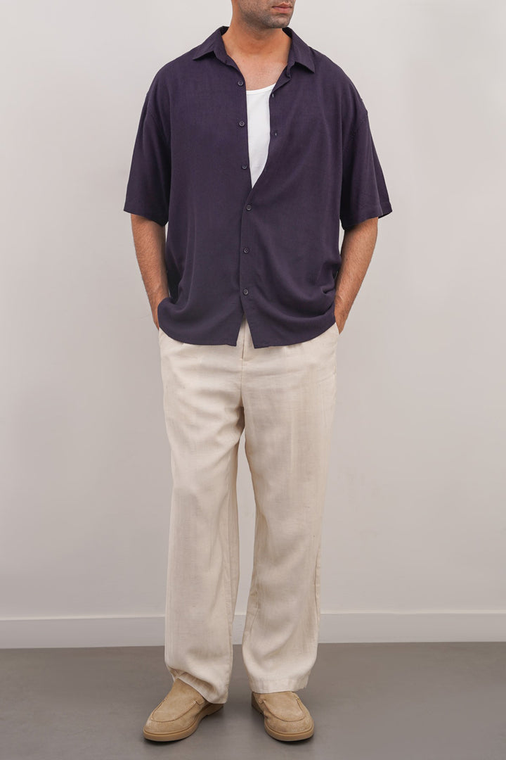 MELANGE NAVY HALF SLEEVES RESORT SHIRT