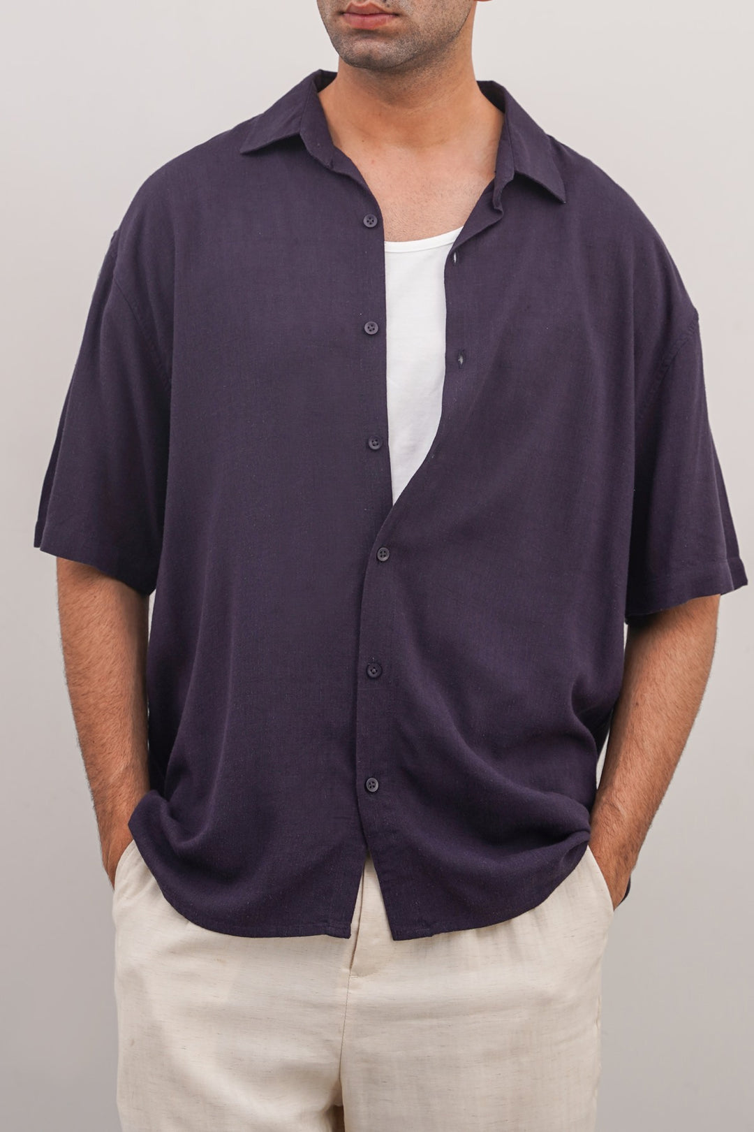 MELANGE NAVY HALF SLEEVES RESORT SHIRT