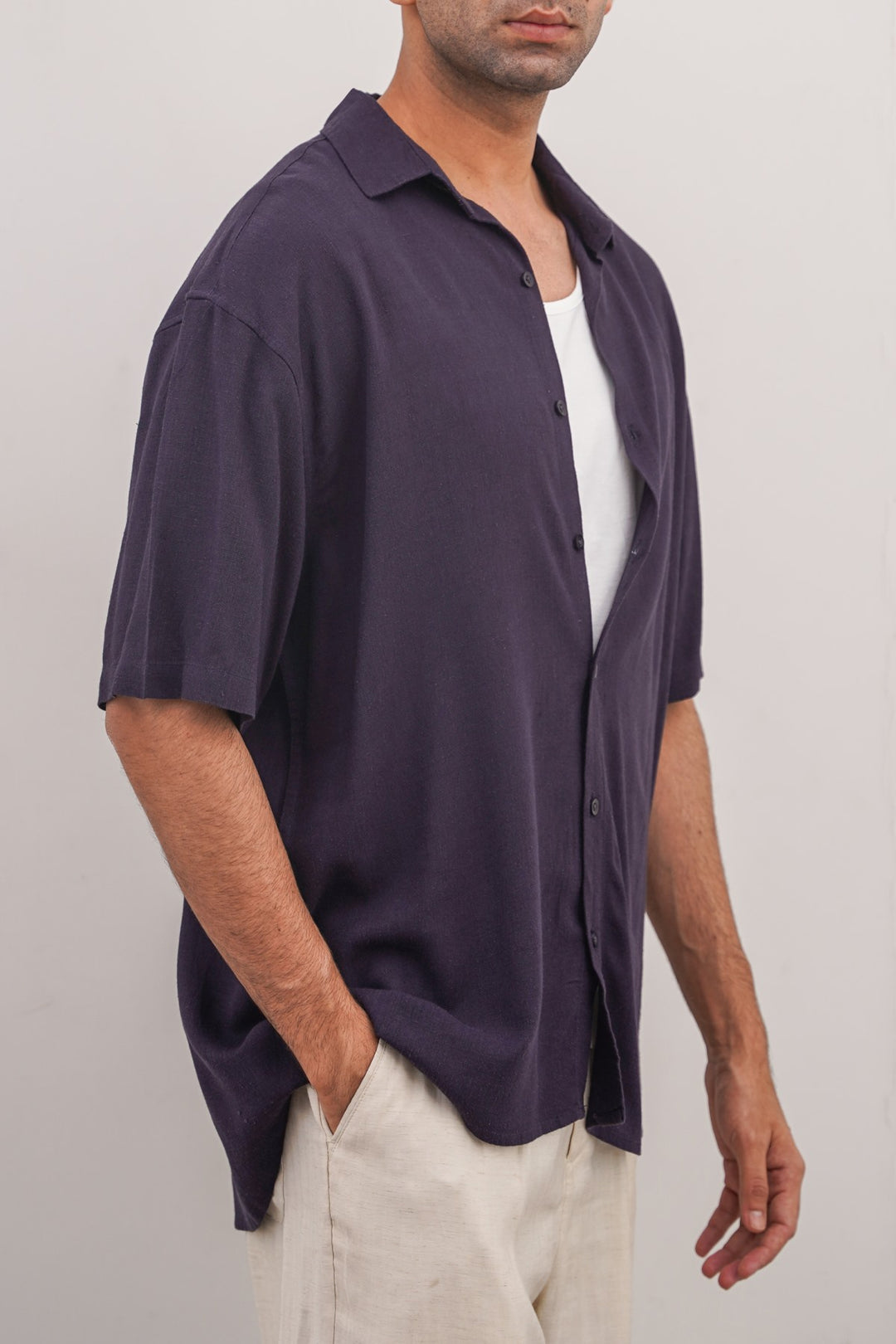 MELANGE NAVY HALF SLEEVES RESORT SHIRT