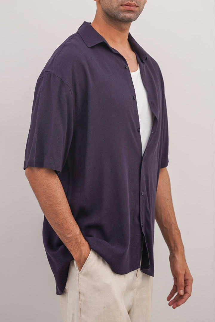 MELANGE NAVY HALF SLEEVES RESORT SHIRT