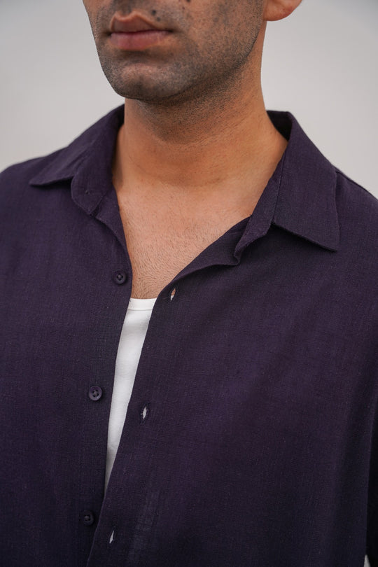 MELANGE NAVY HALF SLEEVES RESORT SHIRT
