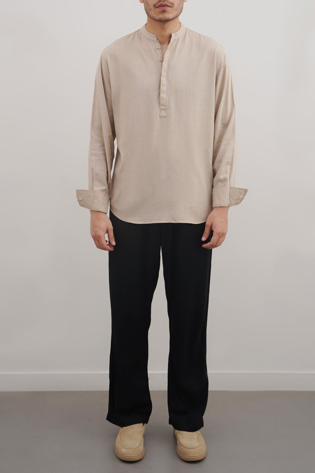 BEIGE HALF PLACKET SHIRT