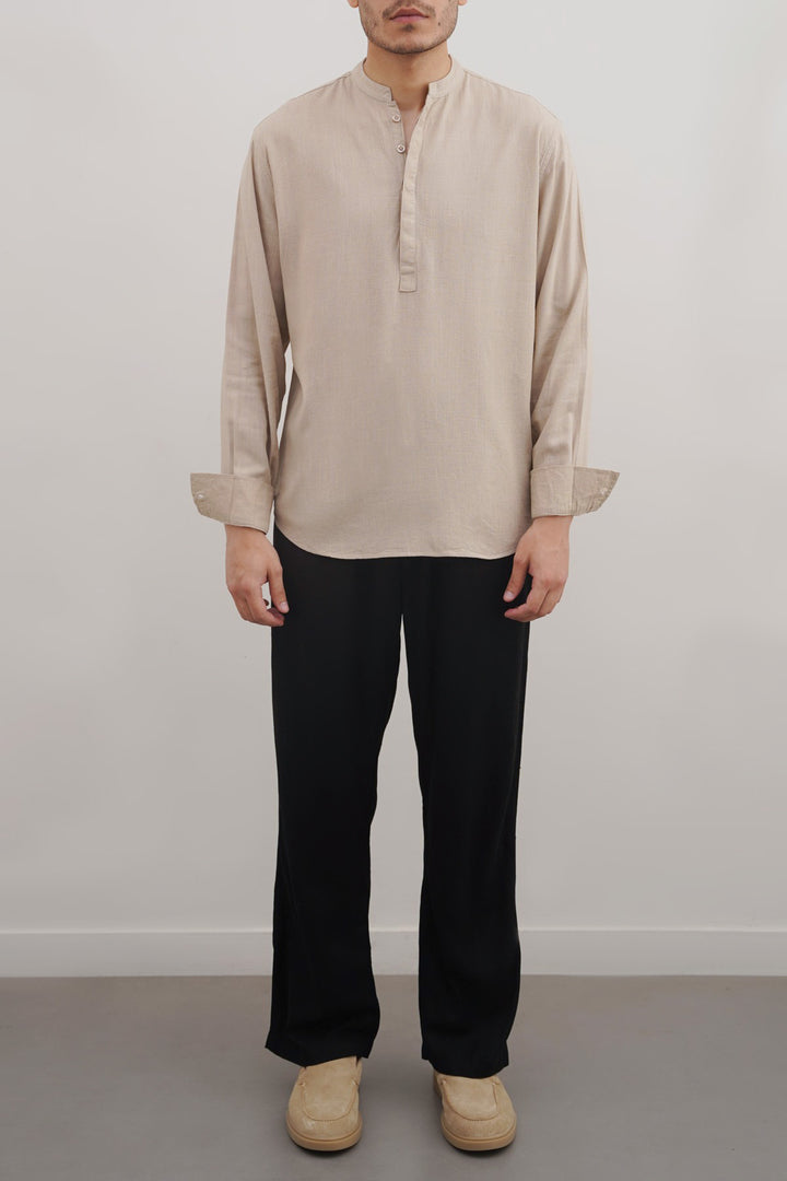 BEIGE HALF PLACKET SHIRT
