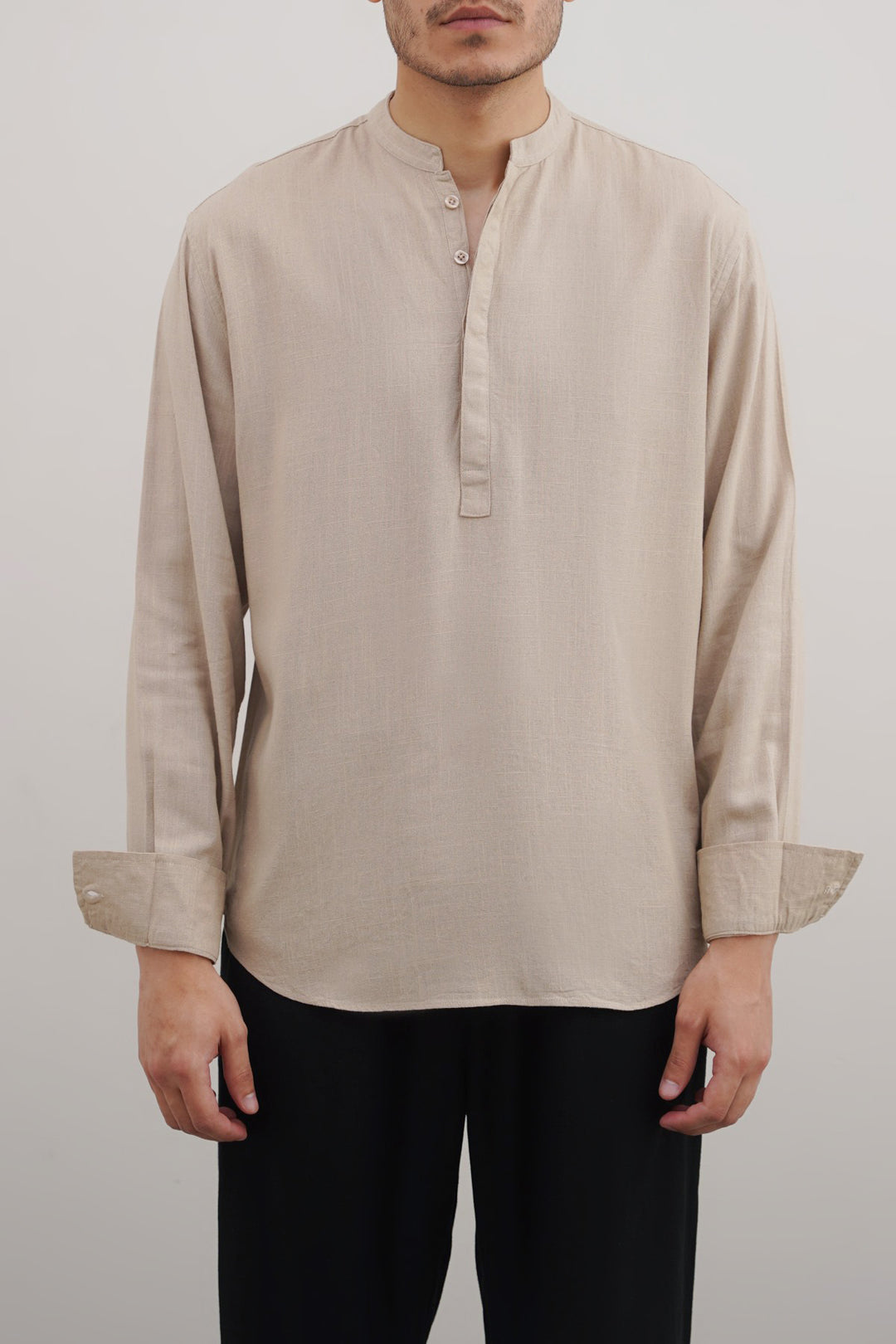 BEIGE HALF PLACKET SHIRT
