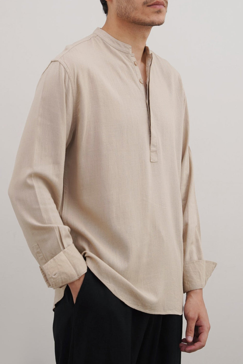 BEIGE HALF PLACKET SHIRT