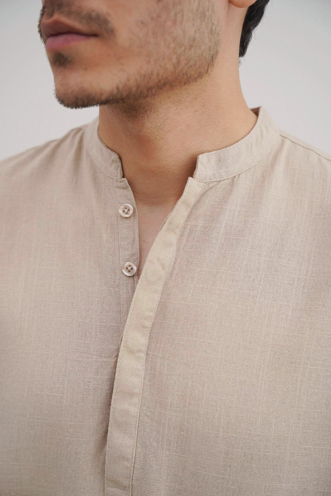BEIGE HALF PLACKET SHIRT