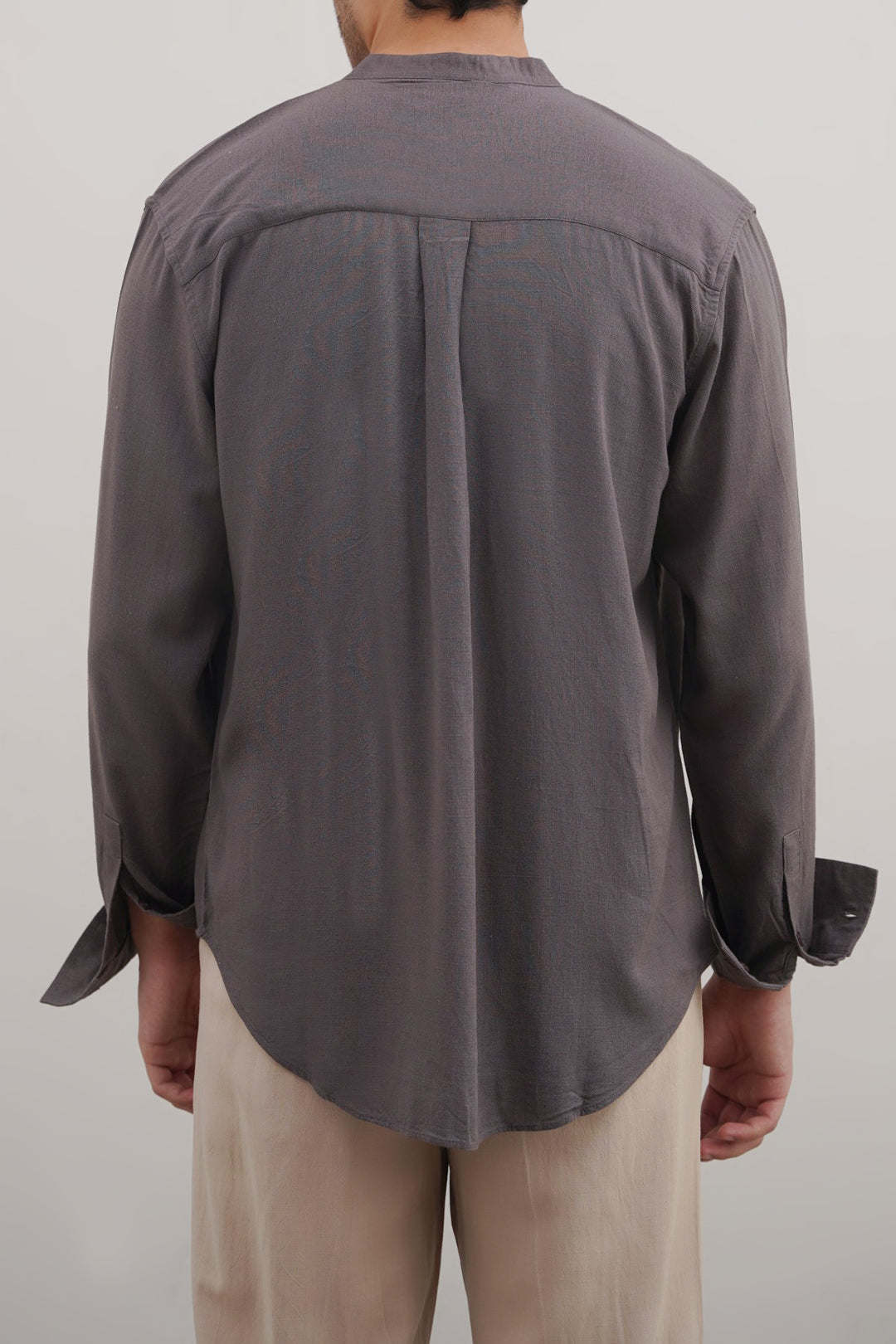 DARK GREY HALF PLACKET SHIRT