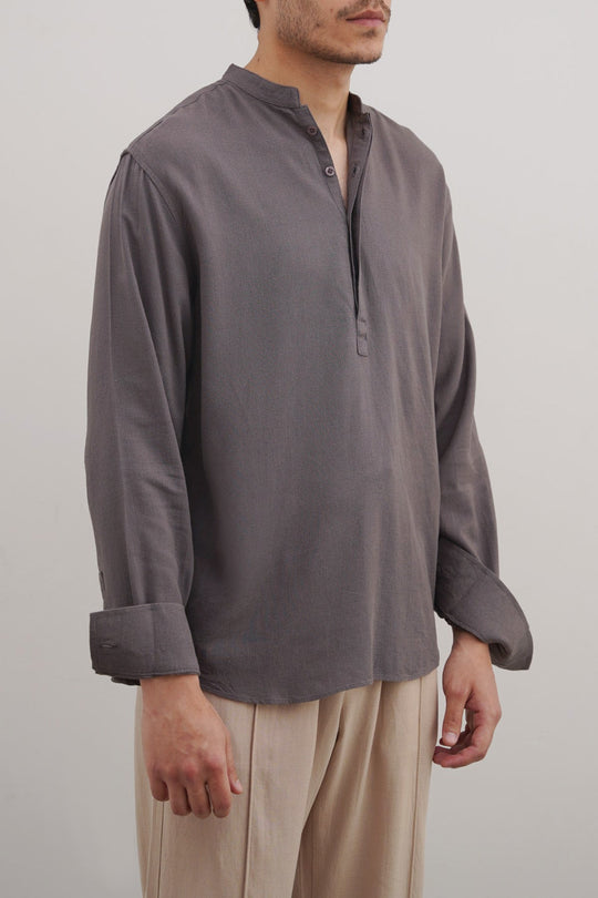 DARK GREY HALF PLACKET SHIRT