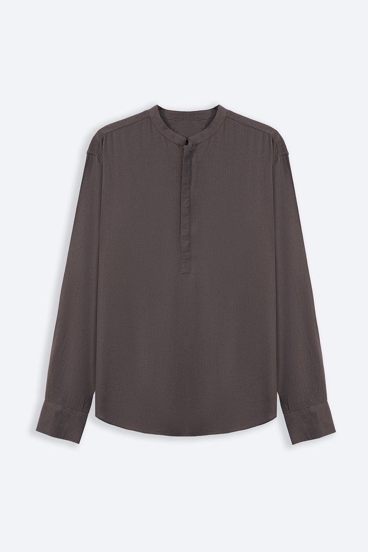 DARK GREY HALF PLACKET SHIRT