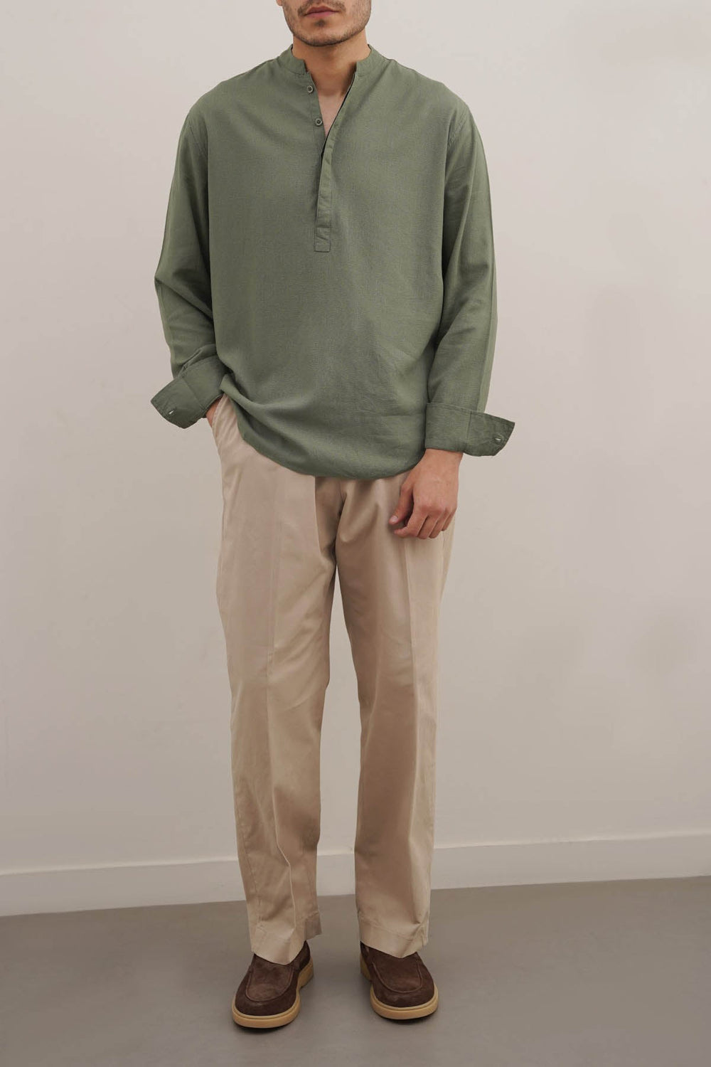 GREEN HALF PLACKET SHIRT