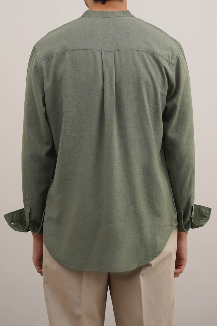 GREEN HALF PLACKET SHIRT