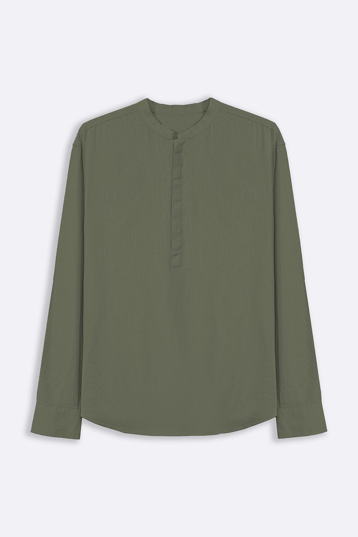 GREEN HALF PLACKET SHIRT