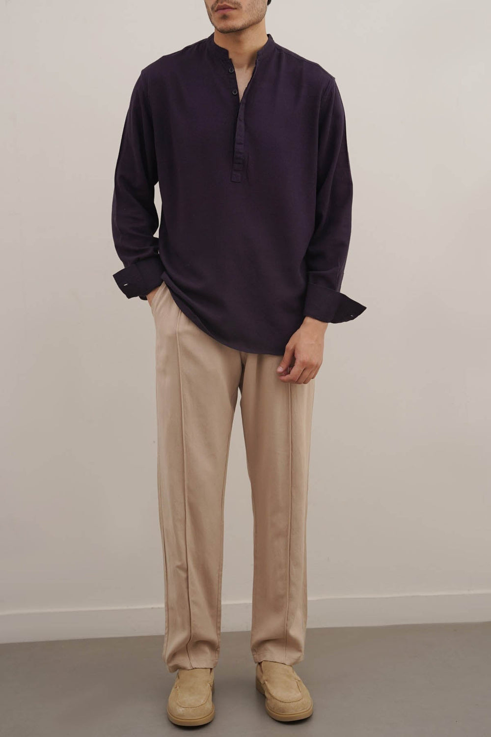 MELANGE NAVY HALF PLACKET SHIRT