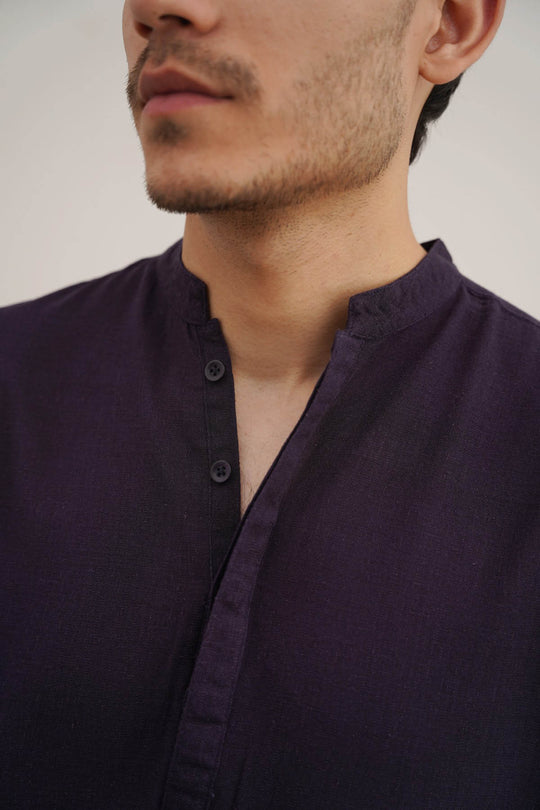 MELANGE NAVY HALF PLACKET SHIRT