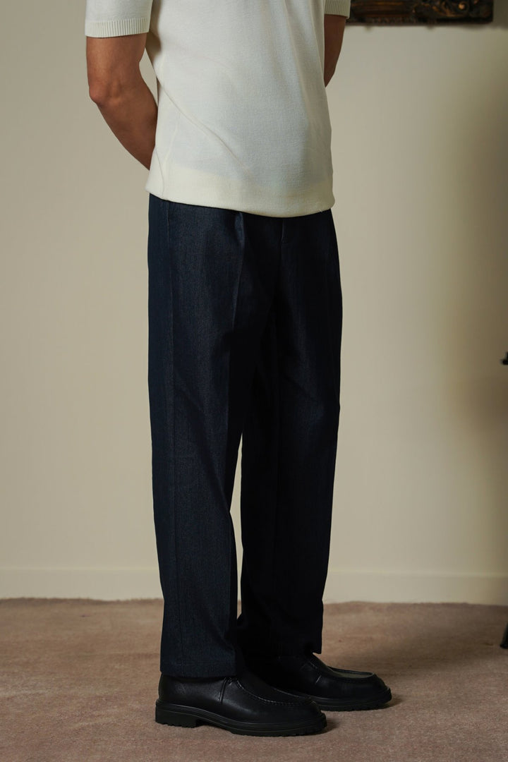DARK BLUE TWILL LOOSE PANTS