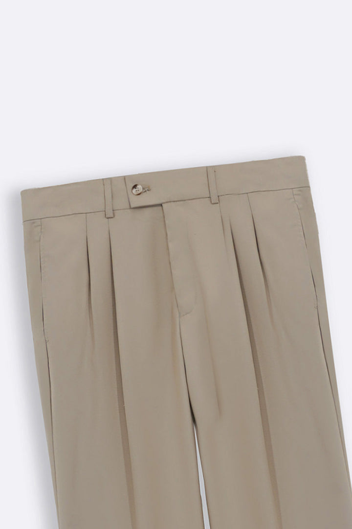 BEIGE PLEATED TAILORED PANTS
