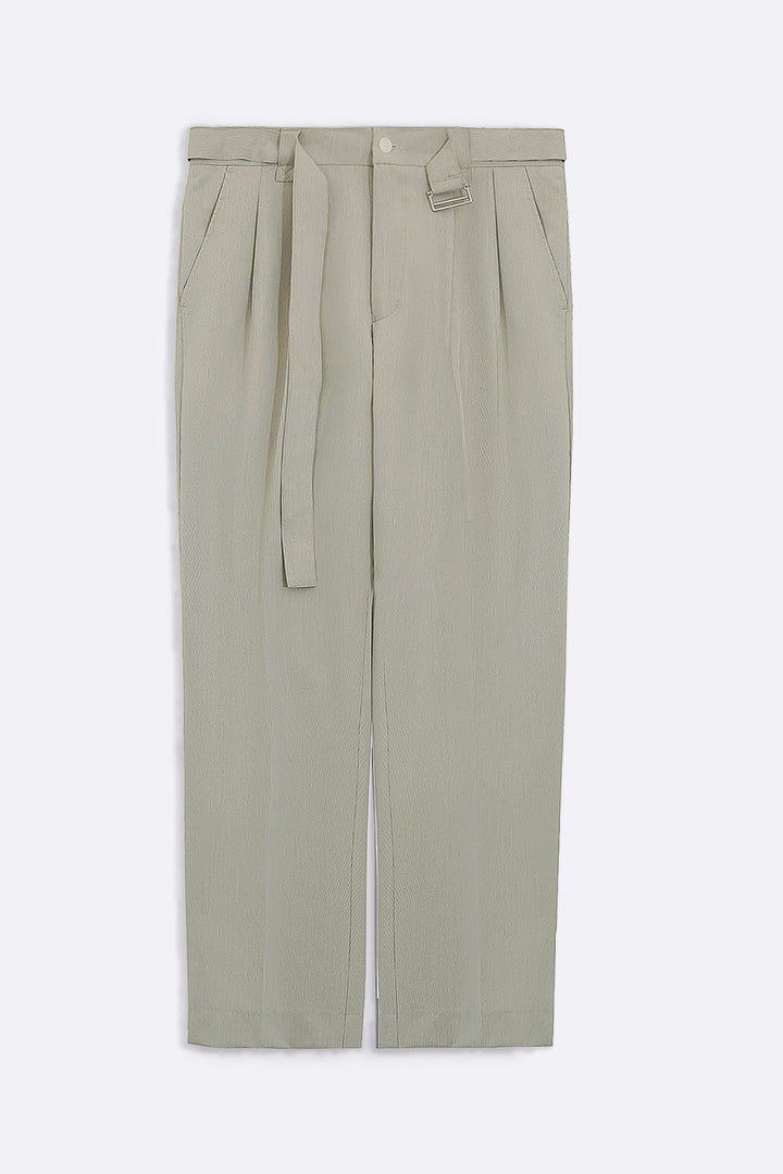 BEIGE SIGNATURE BELTED PANTS