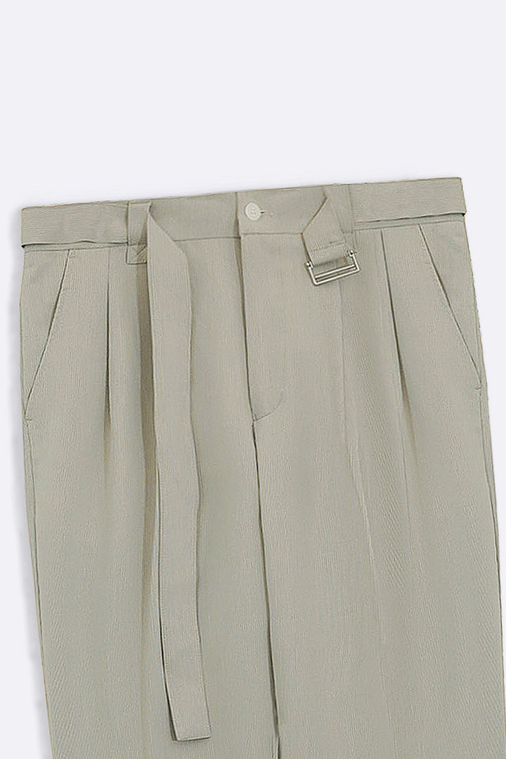 BEIGE SIGNATURE BELTED PANTS