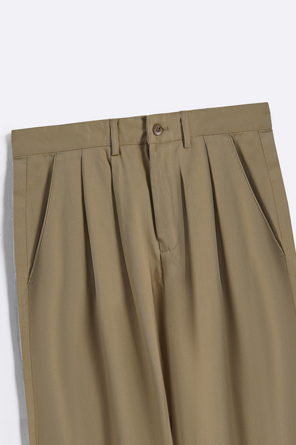 BEIGE DOUBLE PLEAT TWILL PANTS
