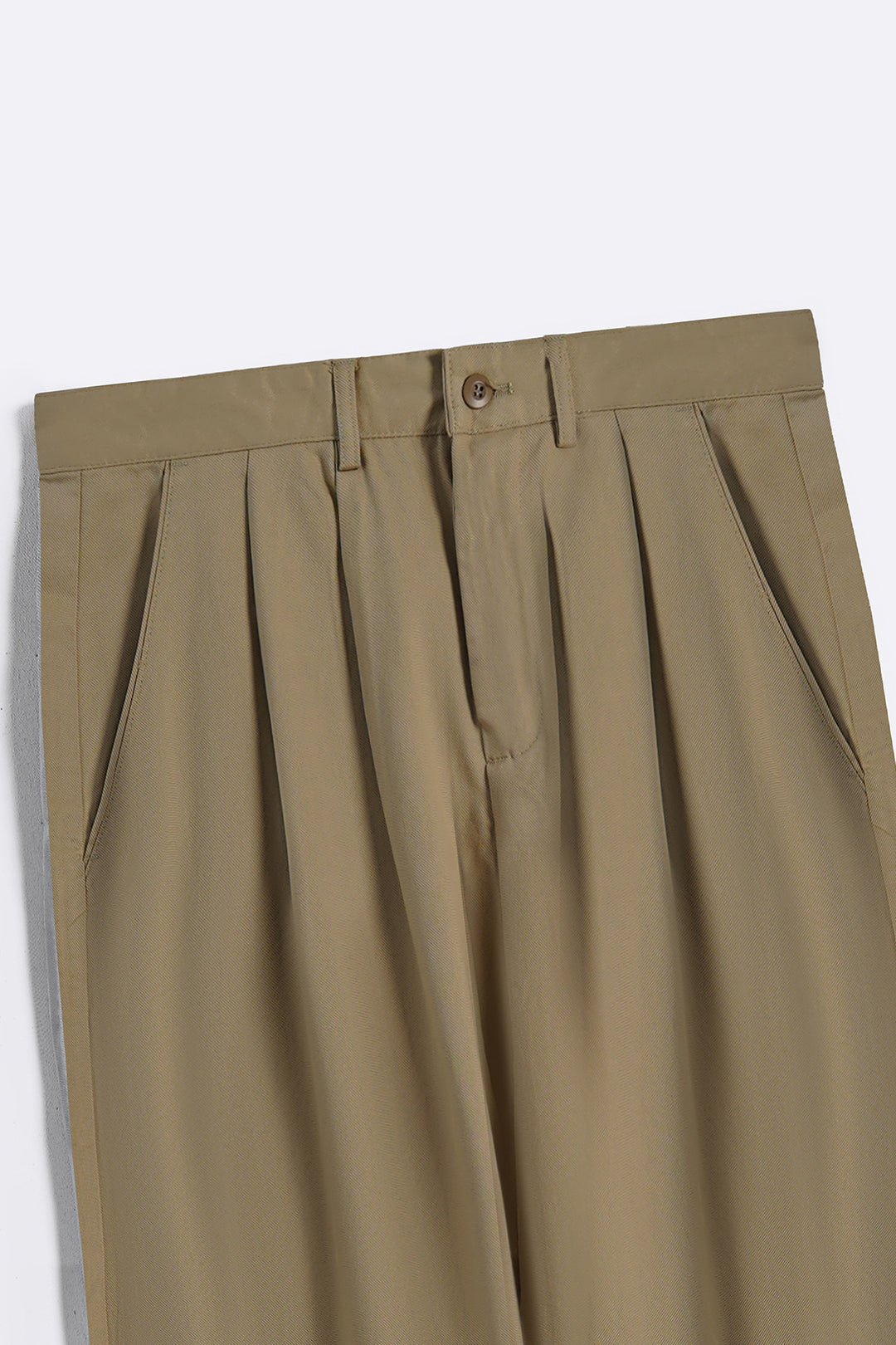 BEIGE DOUBLE PLEAT TWILL PANTS