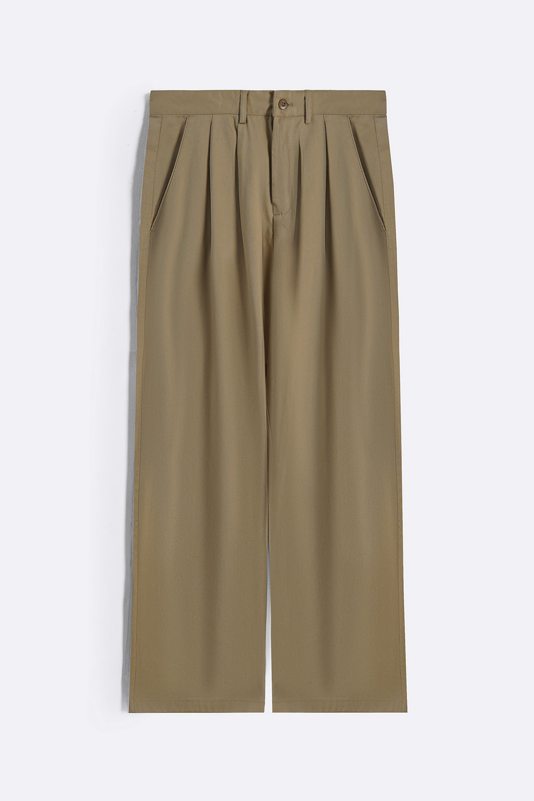 BEIGE DOUBLE PLEAT TWILL PANTS