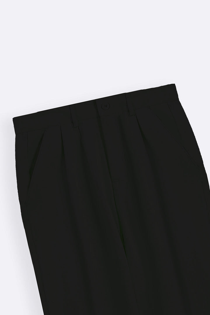 BLACK DOUBLE PLEAT TWILL PANTS