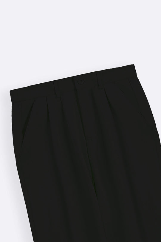 BLACK DOUBLE PLEAT TWILL PANTS