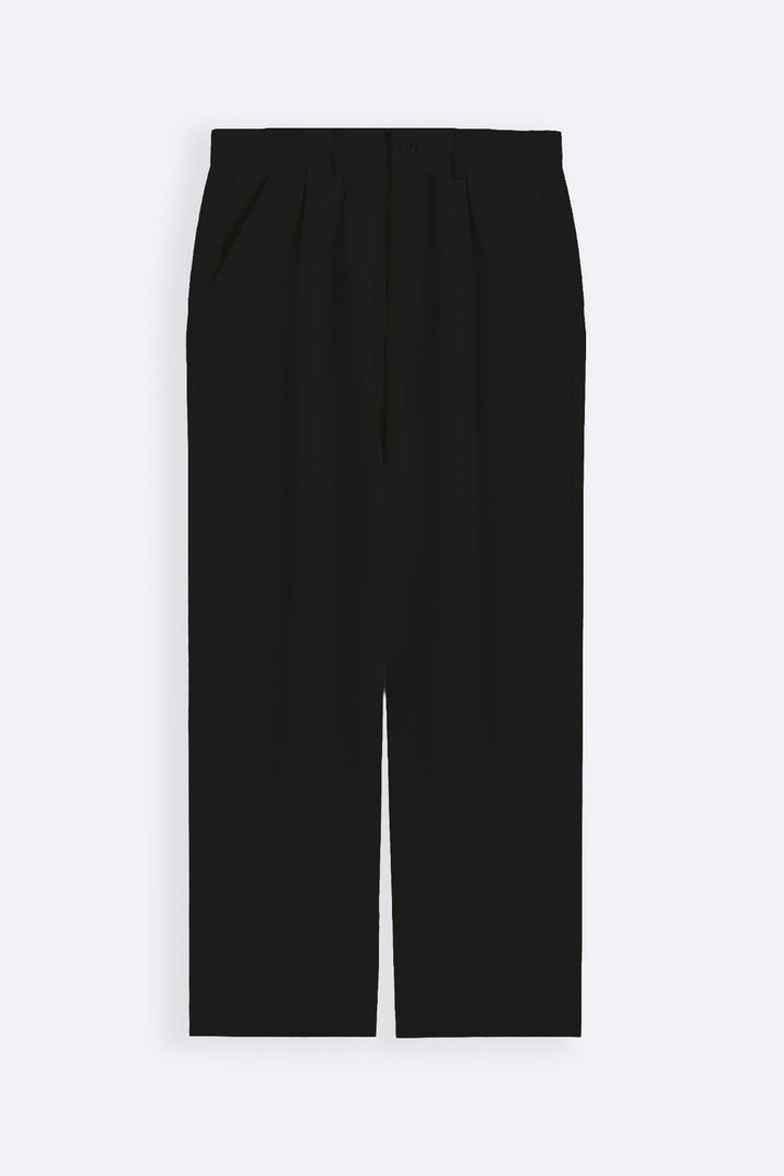 BLACK DOUBLE PLEAT TWILL PANTS
