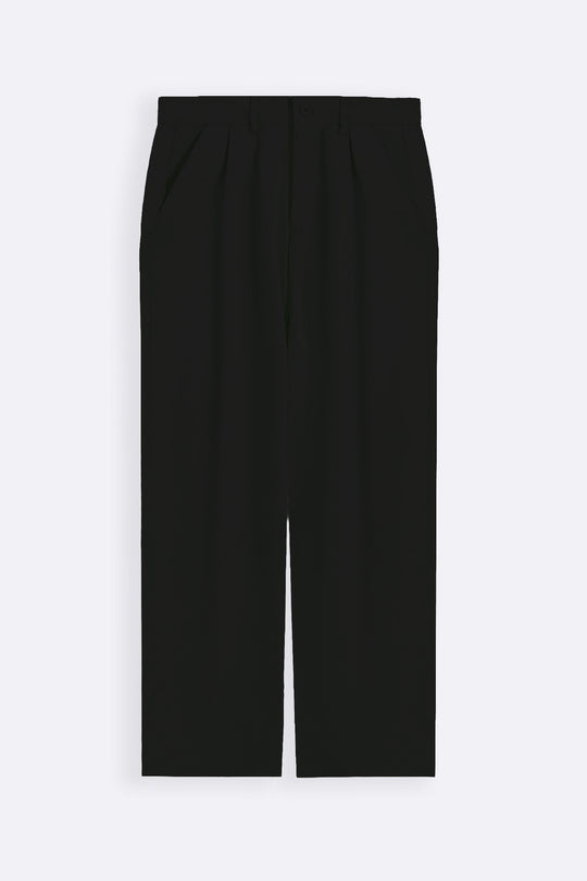 BLACK DOUBLE PLEAT TWILL PANTS