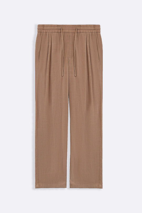 TAUPE LINEN BLEND BAGGY PANTS