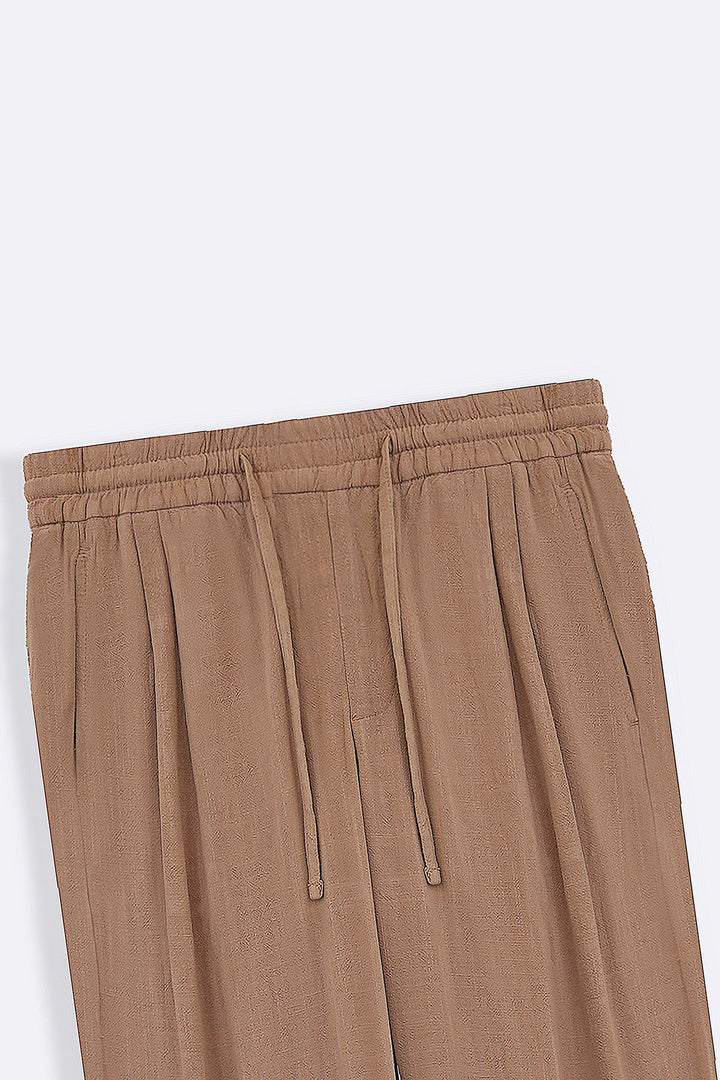 TAUPE LINEN BLEND BAGGY PANTS
