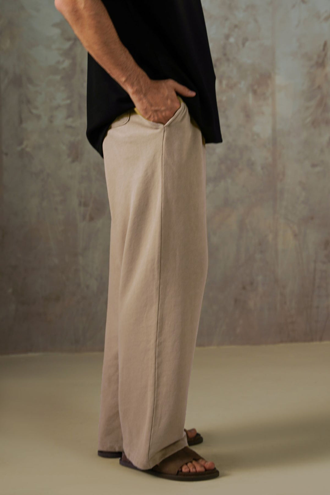 KHAKI MINIMAL STRAIGHT-LEG PANTS
