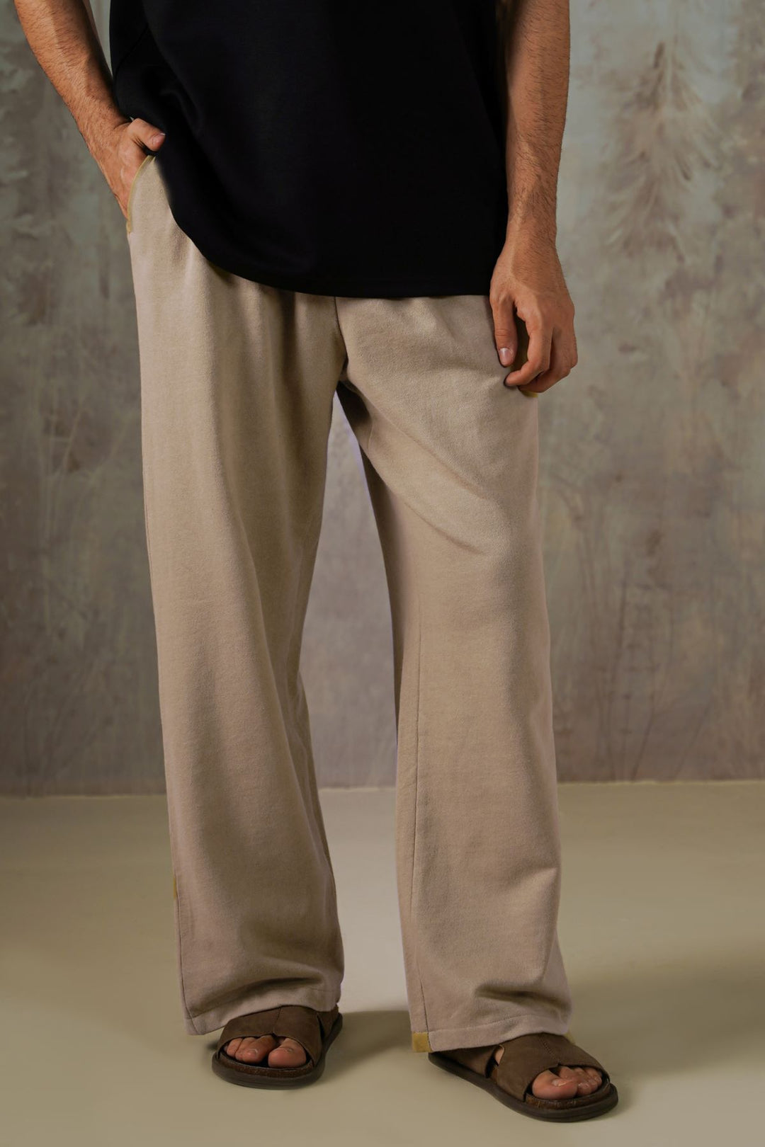 KHAKI MINIMAL STRAIGHT-LEG PANTS