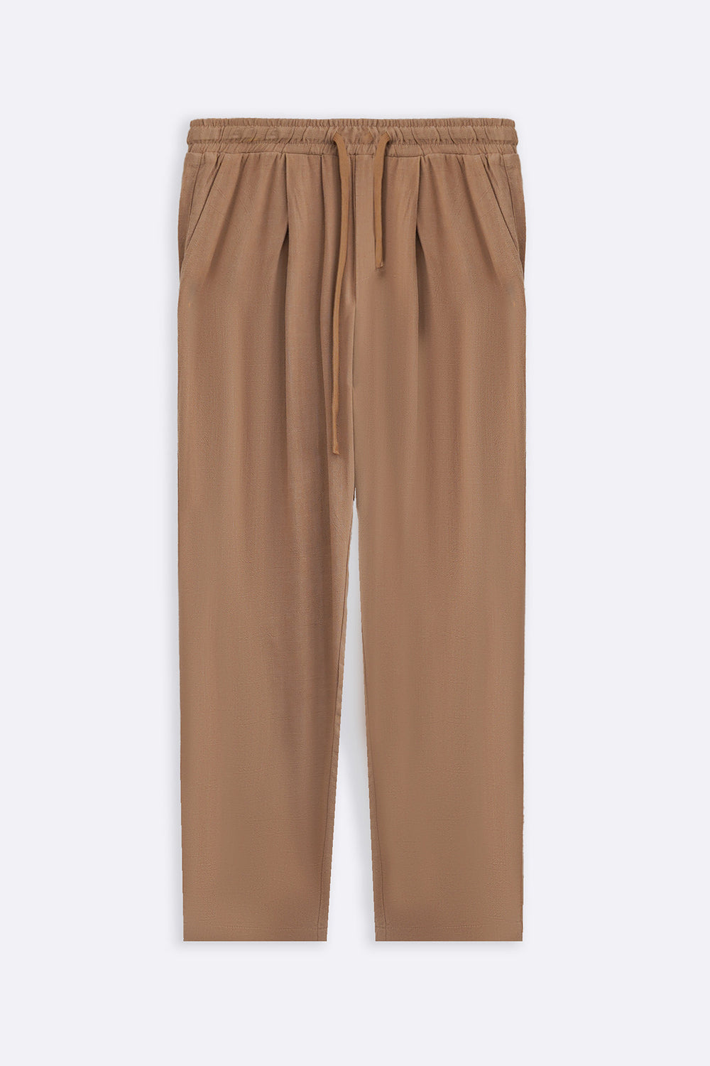 KHAKI FLOWY BLENDED LINEN TROUSERS