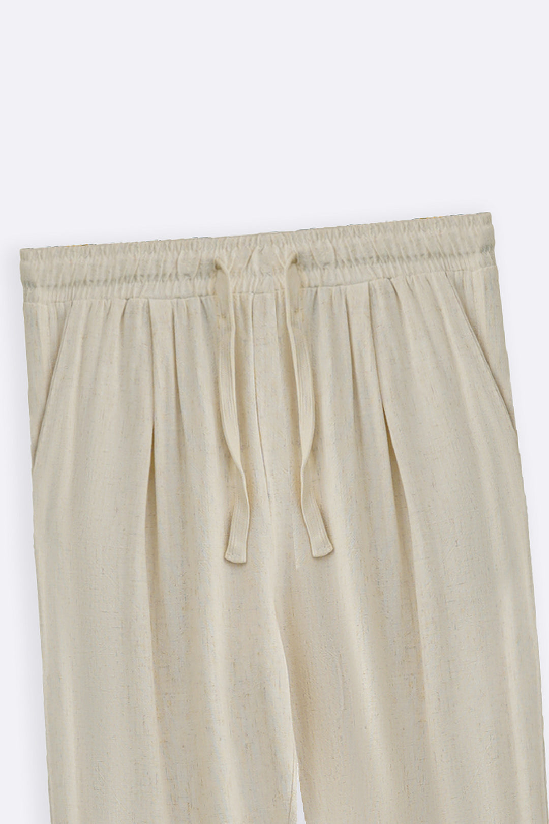 OFF WHITE FLOWY BLENDED LINEN TROUSERS