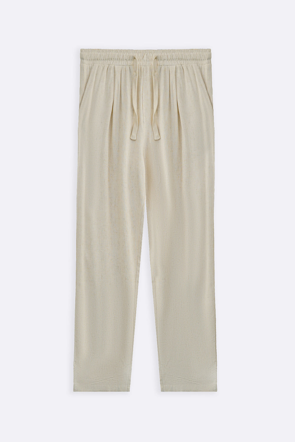 OFF WHITE FLOWY BLENDED LINEN TROUSERS