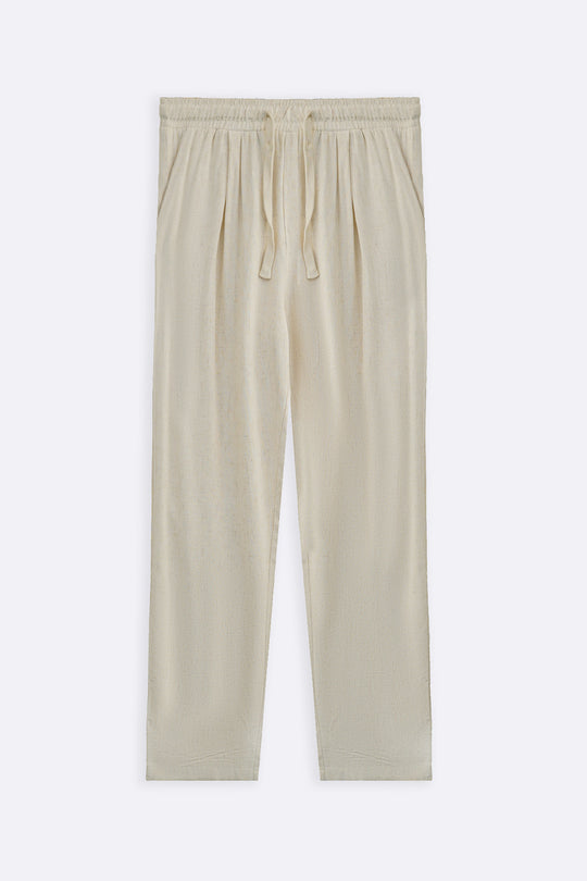 OFF WHITE FLOWY BLENDED LINEN TROUSERS