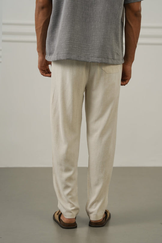 OFF WHITE FLOWY BLENDED LINEN TROUSERS