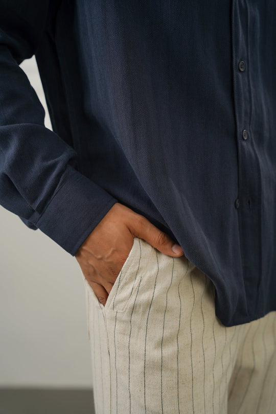 BEIGE PIN STRIPED TROUSERS