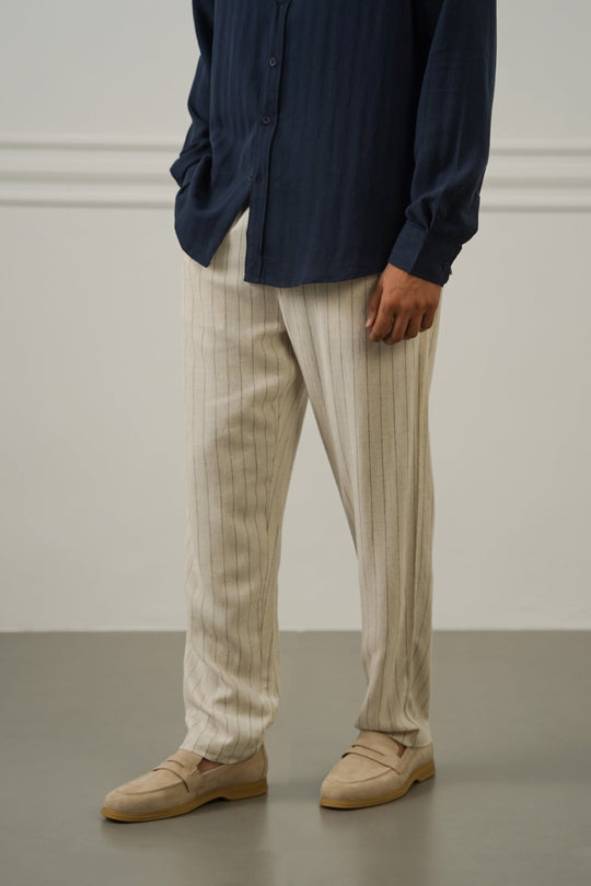 BEIGE PIN STRIPED TROUSERS